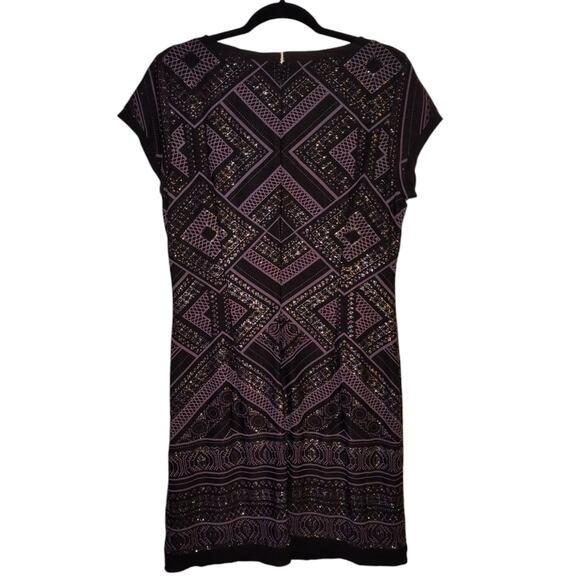 Vince Camuto Women's Black Purple Geometric Print Glitter Shift Dress 14 - Picture 15 of 16